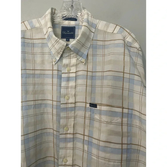 Faconnable Shirt Men’s XXL White Multi Linen Cotton Plaid Long Sleeve Vtg - Picture 7 of 15